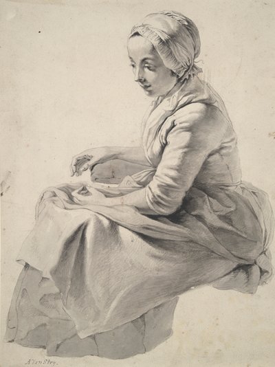Siddende kvinde af Abraham van Strij