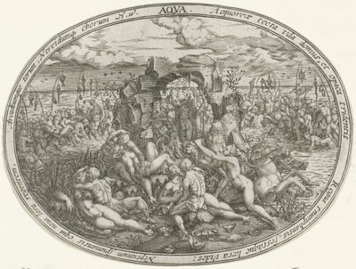 Neptun med Nereider og Tritoner: Vandets element Aqua (titel på objekt) De fire elementer (serietitel) af Abraham van den Hecken