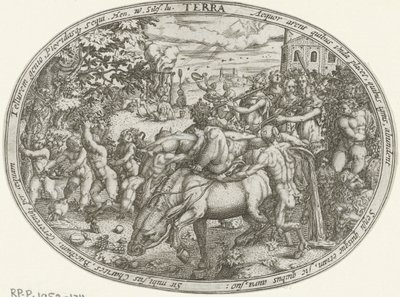 Triumfoptog af Bacchus og Silenus: Elementet Jord Terra (titel på objekt) De fire elementer (serietitel) af Abraham van den Hecken