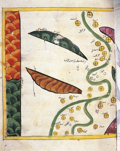 Kort over Nildeltaet og to oaser (vellum) af Abu Muhammad Al Idrisi or Edrisi