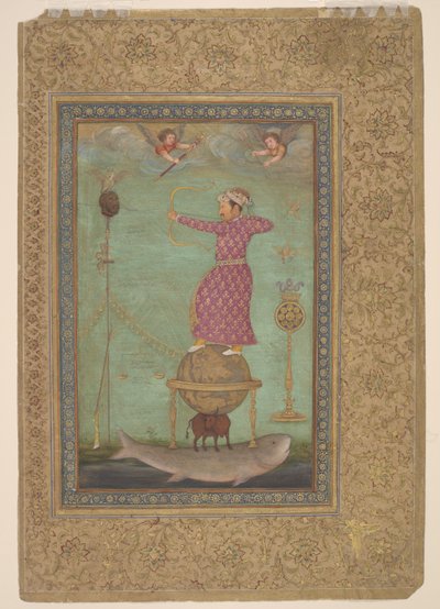 Jahangir skyder hovedet af Malik Ambar, begyndelsen af det 17. århundrede (uigennemsigtig akvarel, blæk og guld på papir) af Abu