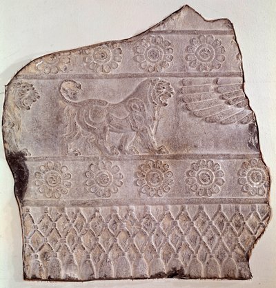 Fragment af lavt relief, der repræsenterer en gående løve. Fra Persepolis (Iran) Epoque Routenide, 460 f.Kr. Seattle, kunstmuseum af Achaemenid
