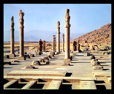 Generelt billede af Apadana (publikumssalen) grundlagt c.518 f.Kr af Achaemenid