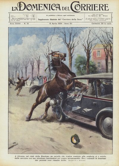 I Livorno, på Viale della Stazione, er en hest, der blev ført til stalden, smeltet? af Achille Beltrame