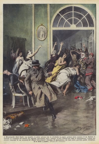 I Minneapolis (USA), en bandit ved højlys dag med en revolver i hånden? af Achille Beltrame