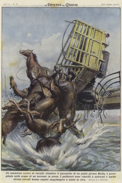 En lastbil med hest i en ulykke i Biella af Achille Beltrame