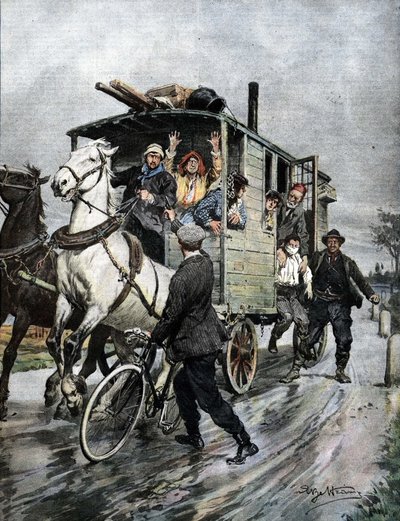 En ung dreng blev bortført af en gruppe sigøjnere nær Cernusco sul Naviglio i Milano-regionen. Syg. de Beltrame. Kurerens søndag. 09/1909. af Achille Beltrame