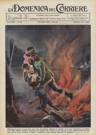 Slået døren ned til et hus, der brændte ned om aftenen, trodsede flammerne og kvælende røg? af Achille Beltrame