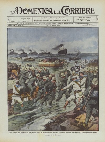 Snedig overraskelseslanding af en stor ekspeditionsstyrke mellem Zuara og den tunesiske grænse for ? af Achille Beltrame