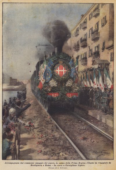 Ledsaget af folkets følelsesladede hyldest rejste liget af Italiens første dronning ? af Achille Beltrame