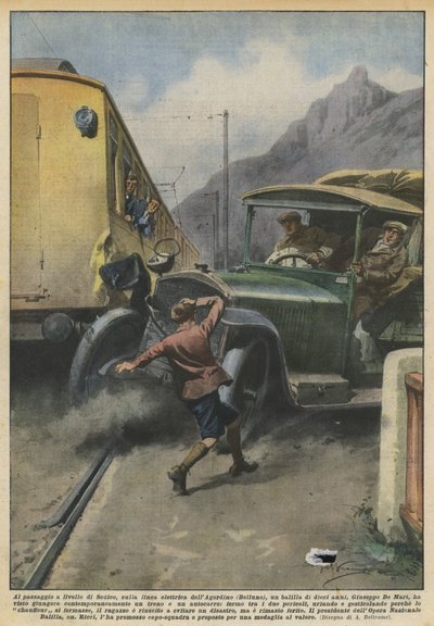 Ved Sedico-overkørslen, på Agordino-kraftledningen (Belluno), et bord? af Achille Beltrame
