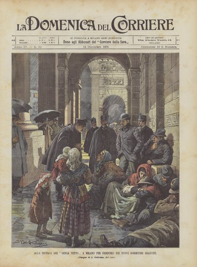 På jagt efter de hjemløse, i Milano for at føre dem til de nye gratis sovesale af Achille Beltrame