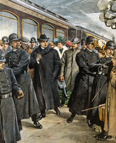 Ankomst af den italienske komponist Pietro Mascagni (1863-1945) til New York af Achille Beltrame