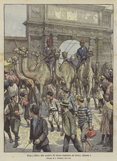 Ankomst til Milano af stalde for den berømte kejser af Sahara, James I af Achille Beltrame