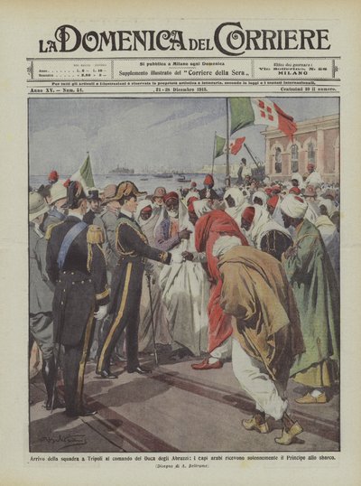 Ankomst af holdet i Tripoli under kommando af hertugen af Abruzzo, de arabiske ledere modtager ? af Achille Beltrame
