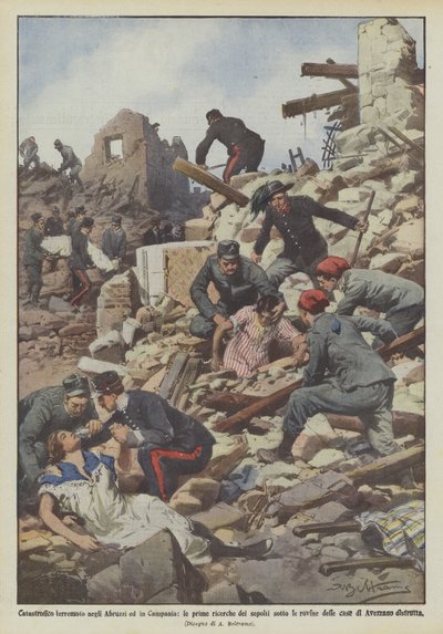 Katastrofale jordskælv i Abruzzi og Campania, de første eftersøgninger efter dem, der er begravet under ruinerne? af Achille Beltrame