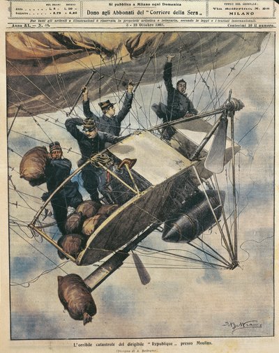 Katastrofe for luftskibet Republique nær Moulins, Frankrig, illustration af Achille Beltrame fra La Domenica del Corriere, 3.-10. oktober af Achille Beltrame