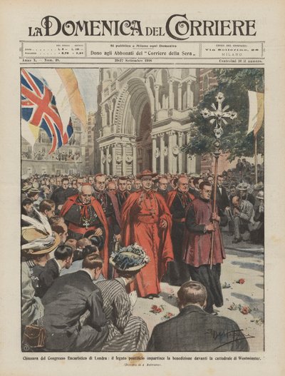 Ved afslutningen af den eukaristiske kongres i London giver den pavelige legat velsignelsen ? af Achille Beltrame