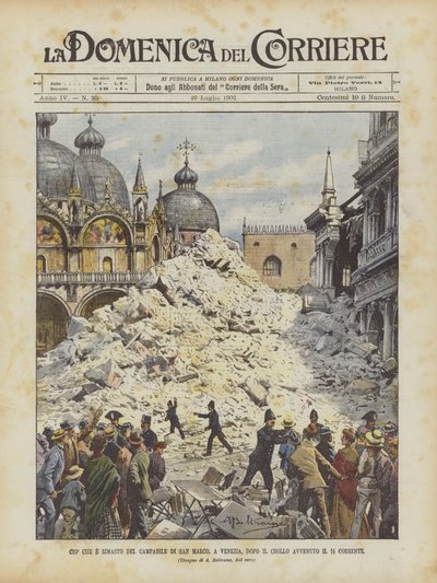 Hvad er tilbage af Campanile di San Marco i Venedig efter sammenbruddet, der fandt sted den 14. af Achille Beltrame