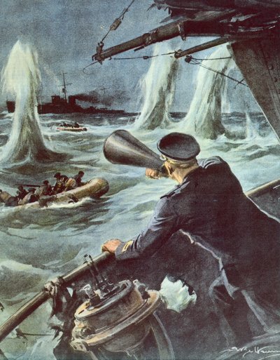 Sammenstød mellem lille torpedobåd og britisk krydser i den sicilianske kanal, 20. oktober af Achille Beltrame