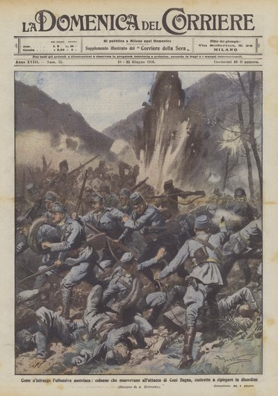 Hvordan sympatiserer den østrigske offensiv, kolonner, der flyttede til angrebet af Coni Zugna? af Achille Beltrame