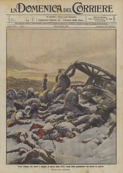 Hvordan det nye år 1915 begynder, midt i smerte og blodsudgydelser, med halvdelen af verdens befolkning i krig af Achille Beltrame