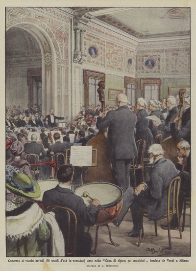 Koncert med gamle kunstnere (16 århundreder på toogtyve) på et plejehjem for musikere ? af Achille Beltrame