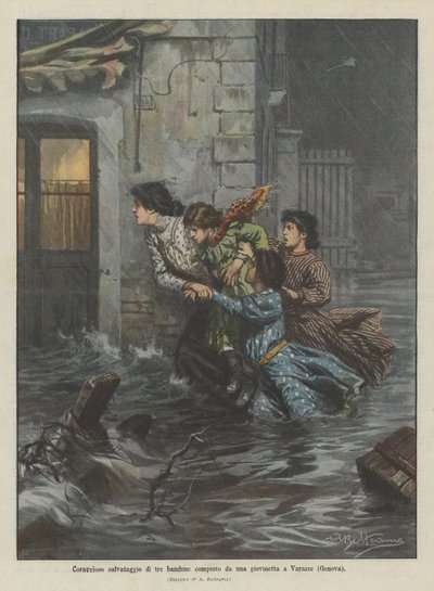 En ung piges modige redning af tre piger i Varazze (Genova) af Achille Beltrame