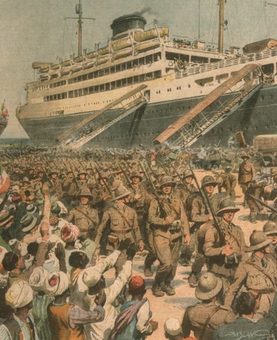 Forsideillustration af landgang af italienske tropper i Østafrika af Achille Beltrame