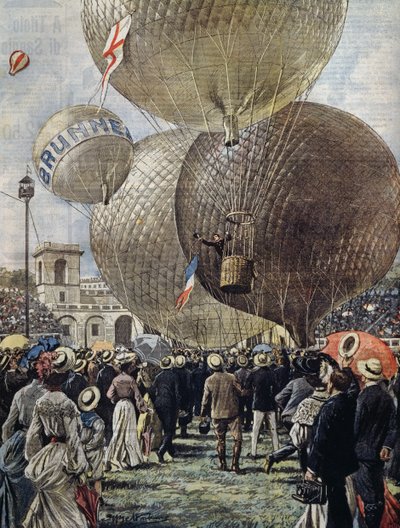 Afgang af luftballon ved Milano Air Show, illustration af Achille Beltrame fra La Domenica del Corriere, 19. juni af Achille Beltrame
