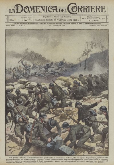 Om dagen og om natten kaster den østrigske kommando mod den nye italienske linje, hvad var det lige? af Achille Beltrame