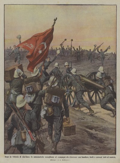 Efter sejren ved Ain-Zara, den begejstrede velkomst til kammerater, der vendte tilbage med flag ? af Achille Beltrame