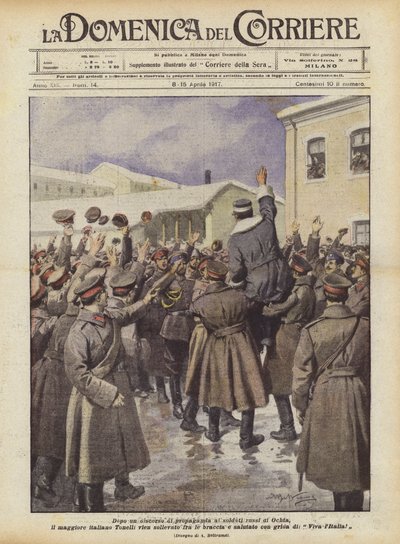 Efter en propagandatale til de russiske soldater i Ochta, kommer den italienske major Tonelli? af Achille Beltrame