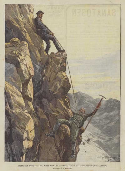 Dramatisk eventyr på Monte Rosa, en bjergbestiger holdt syv timer suspenderet over afgrunden af Achille Beltrame
