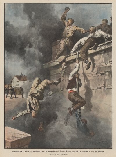 Dramatisk fangeflugt i guvernementet Pensa (det centrale Rusland) ender i et blodbad af Achille Beltrame