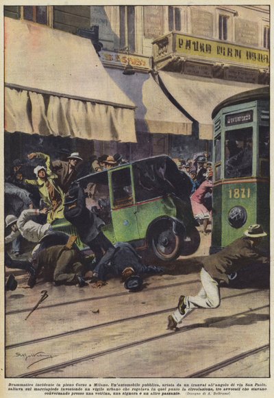 Dramatisk ulykke midt på Corso i Milano af Achille Beltrame
