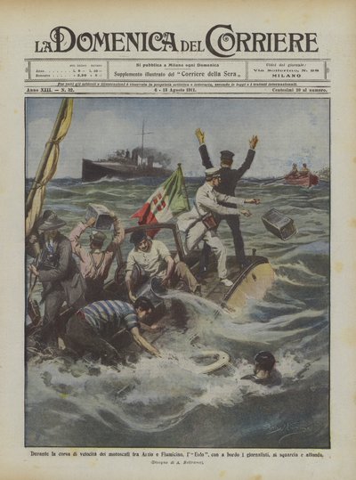 Under speedbådsræset mellem Anzio og Fiumicino blev Eolo, med ? af Achille Beltrame