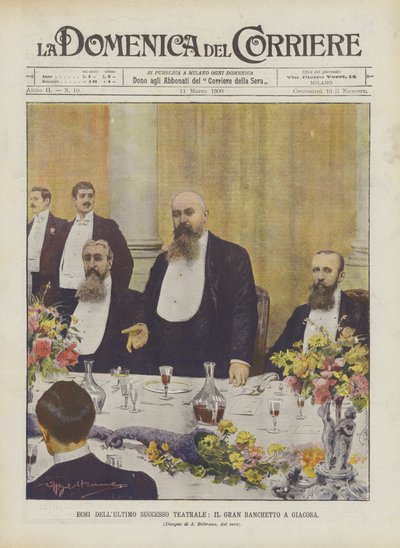 Ekkoer af den sidste teatralske succes, den store banket i Giacosa af Achille Beltrame