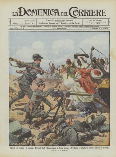 Episoder af heltemod, sergent Lorenzi, fra Alpini, dør i Derna sammen med officeren? af Achille Beltrame