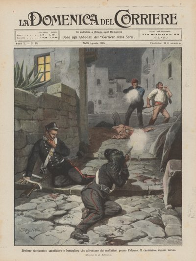 Uheldigt heltemod, carabiniere og bersagliere konfronterer kriminelle i nærheden af Palermo? af Achille Beltrame