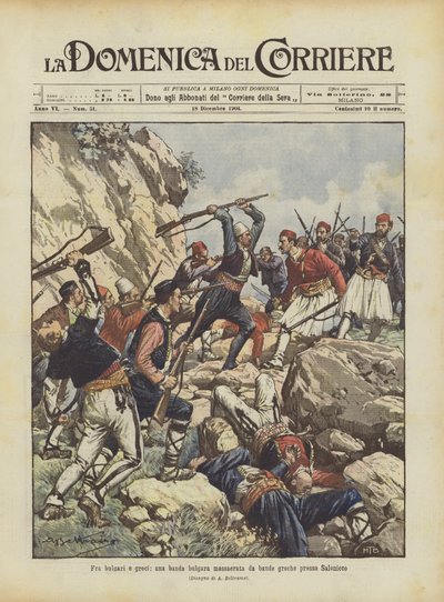 Mellem bulgarere og grækere, en bulgarsk bande massakreret af græske bander nær Thessaloniki af Achille Beltrame