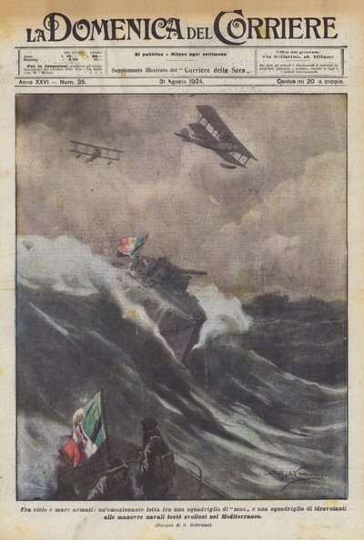 Mellem himmel og hav bevæbnet, en spændende kamp mellem en eskadron af mas og en eskadron? af Achille Beltrame