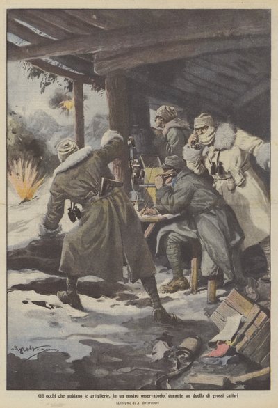 Øjnene, der leder artilleriet, i et af vores observatorier, under en duel af store kalibre af Achille Beltrame