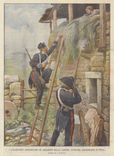 The Carabinieri konfronterer en snigmorder i Cascina Vignazze (District DIvrea) af Achille Beltrame
