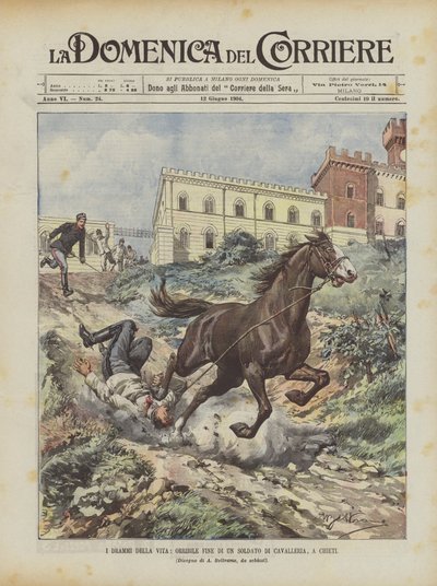 Livets dramaer, den frygtelige afslutning på en kavalerisoldat, In Chieti af Achille Beltrame