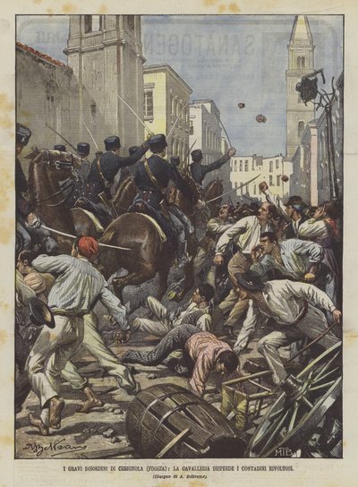 Cerignolas alvorlige lidelser (Foggia), kavaleriet spreder de oprørende bønder af Achille Beltrame