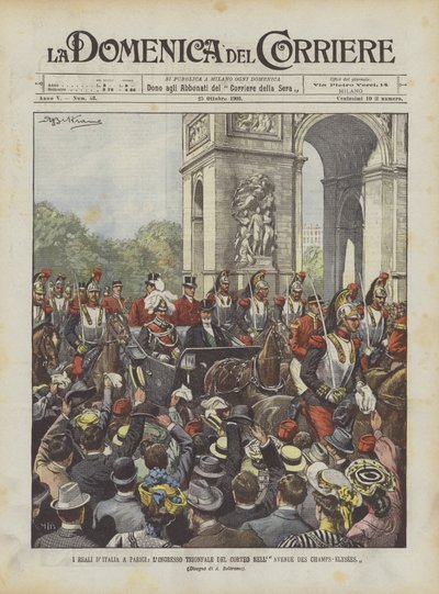 De kongelige i Paris, den triumferende indgang til processionen på Avenue Des Champs-Elysees af Achille Beltrame