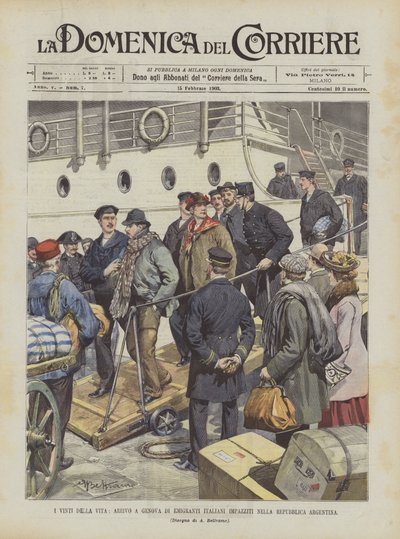 Livets tabere, ankomst til Genova af italienske emigranter, der er gale i den argentinske republik af Achille Beltrame