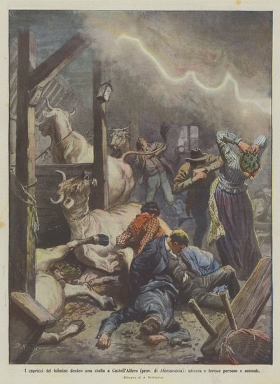 Lynets luner inde i en stald i CastellAlfero (provinsen Alessandria), lander og sårer ? af Achille Beltrame