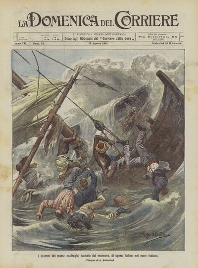 Havtragedier, monsunrelateret skibsforlis af italienske arbejdere i Det Indiske Hav af Achille Beltrame